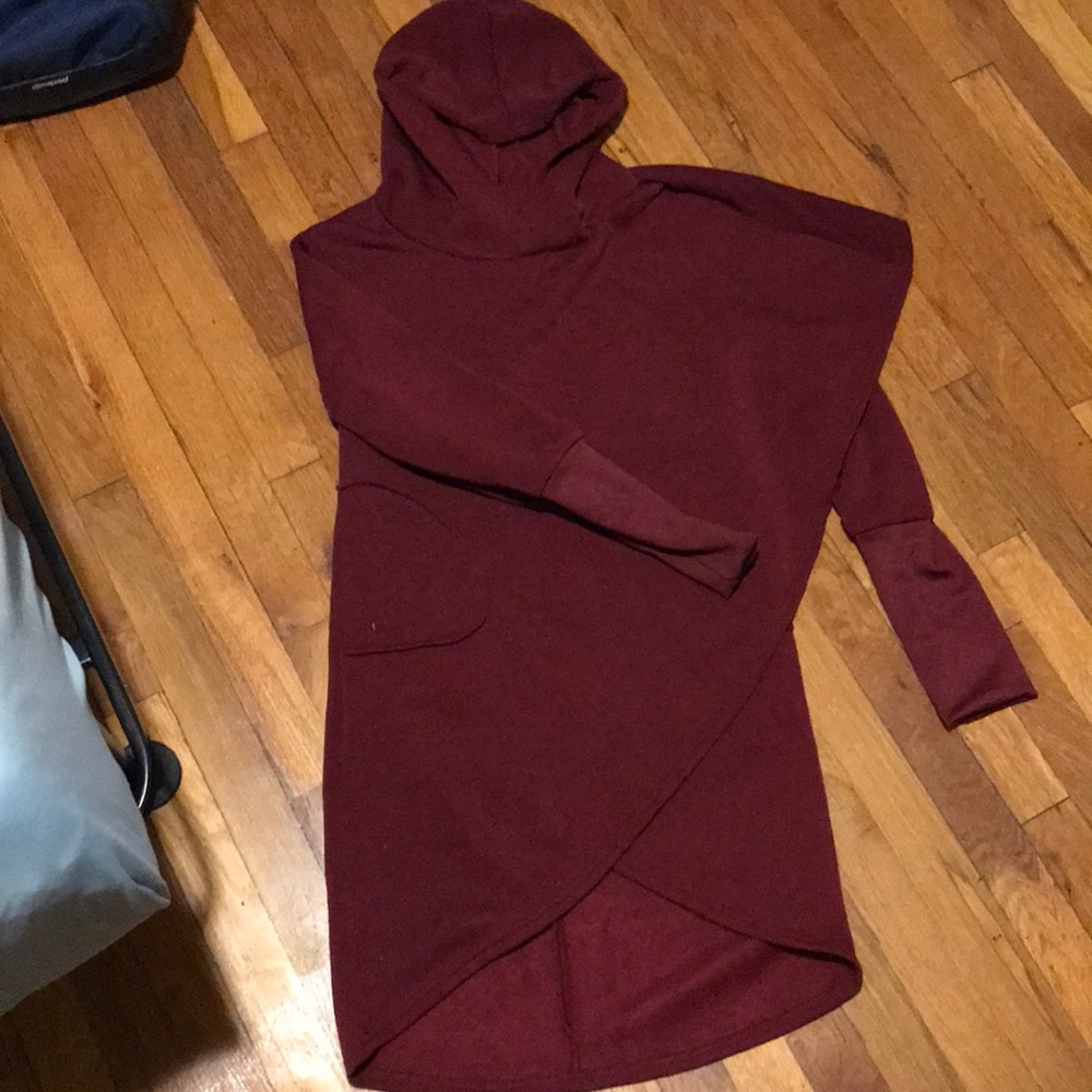 Wine red sweater tunic/dress hoodie